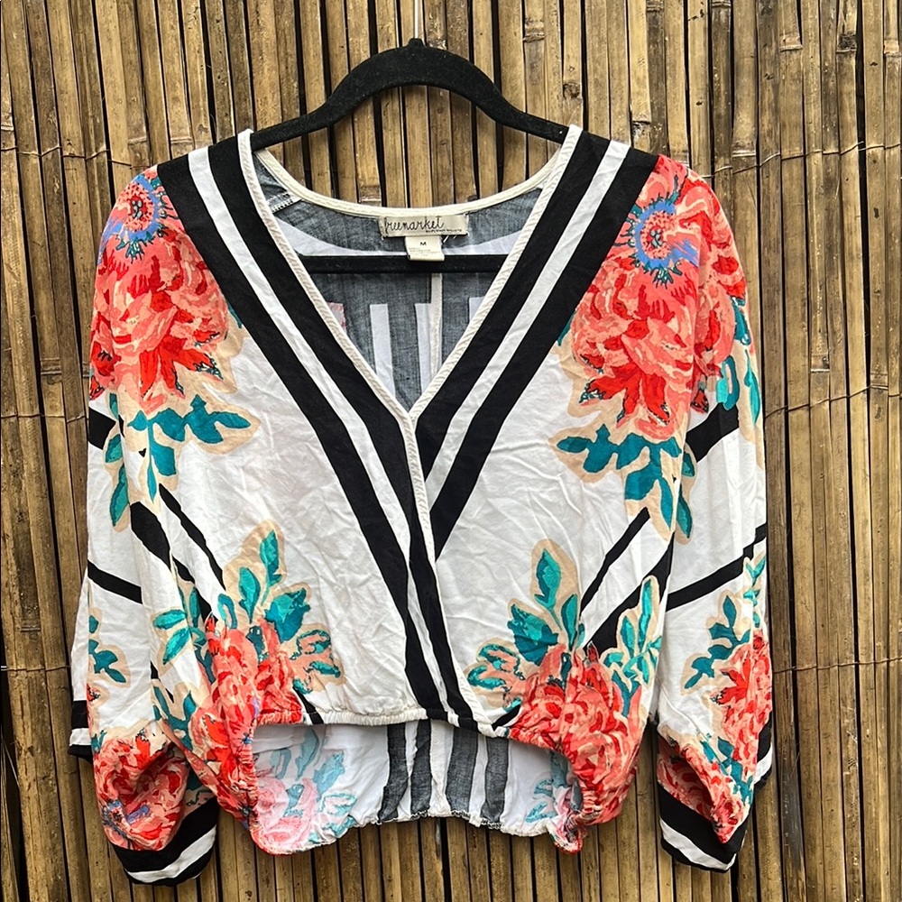 Flying Tomato Black FREMARKET Crop Blouse Medium Soft Rayon